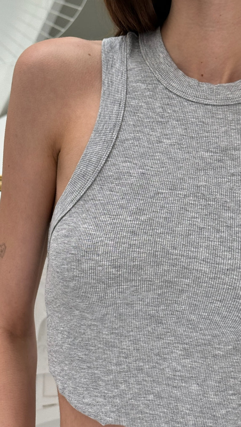 Fine Ribbed Racer Tank - Heather Grey