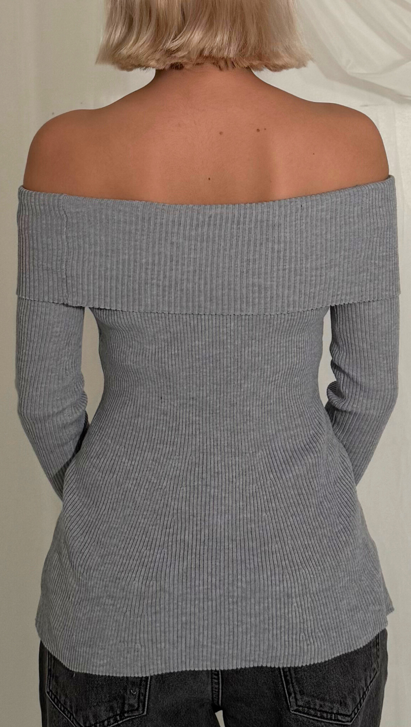 Finn Off Shoulder LS Top - Heather Grey