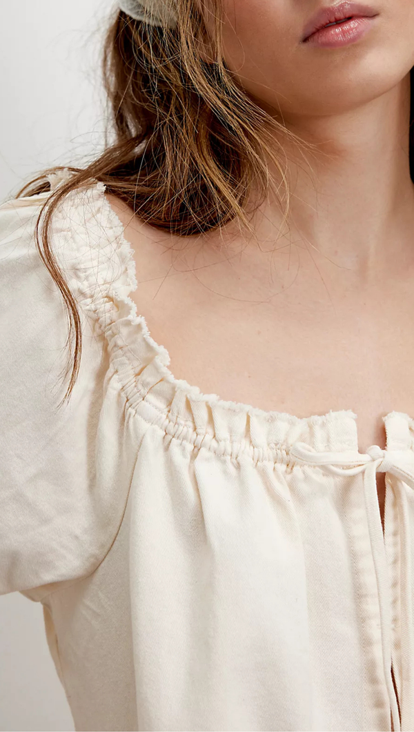 Daisy Denim Babydoll Romper - Vanilla