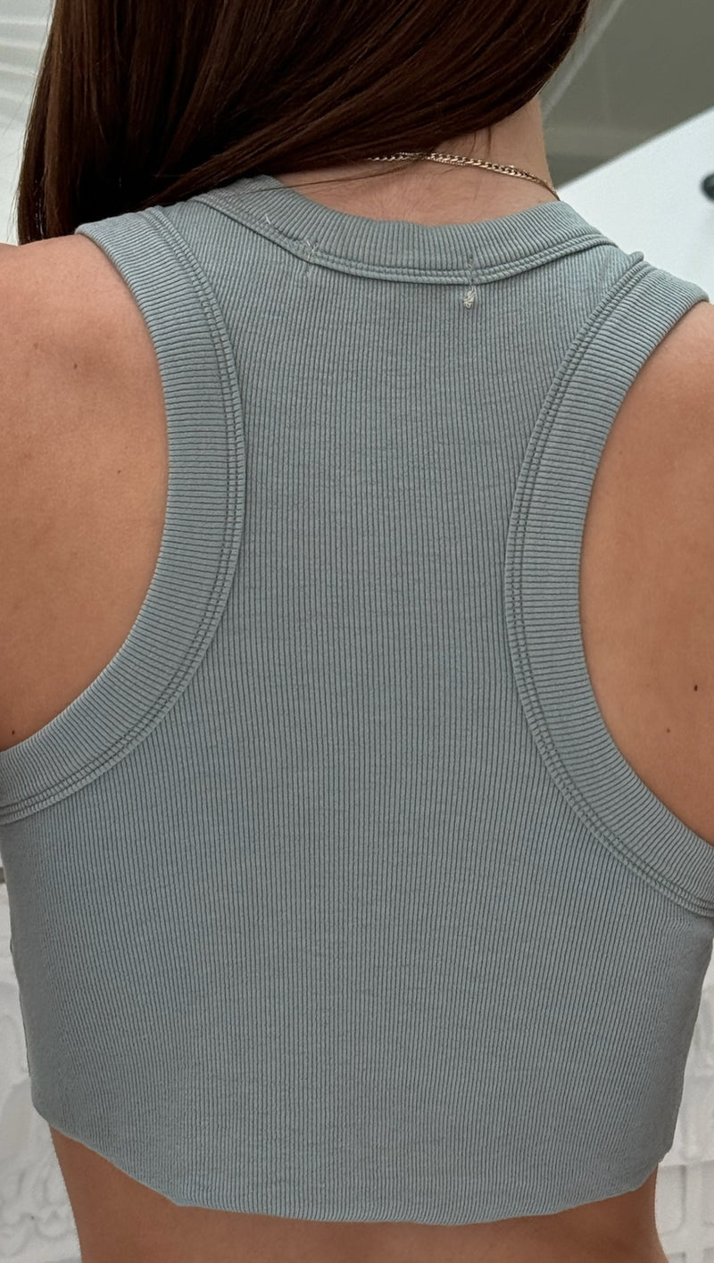 Fine Ribbed Racer Tank - Sage