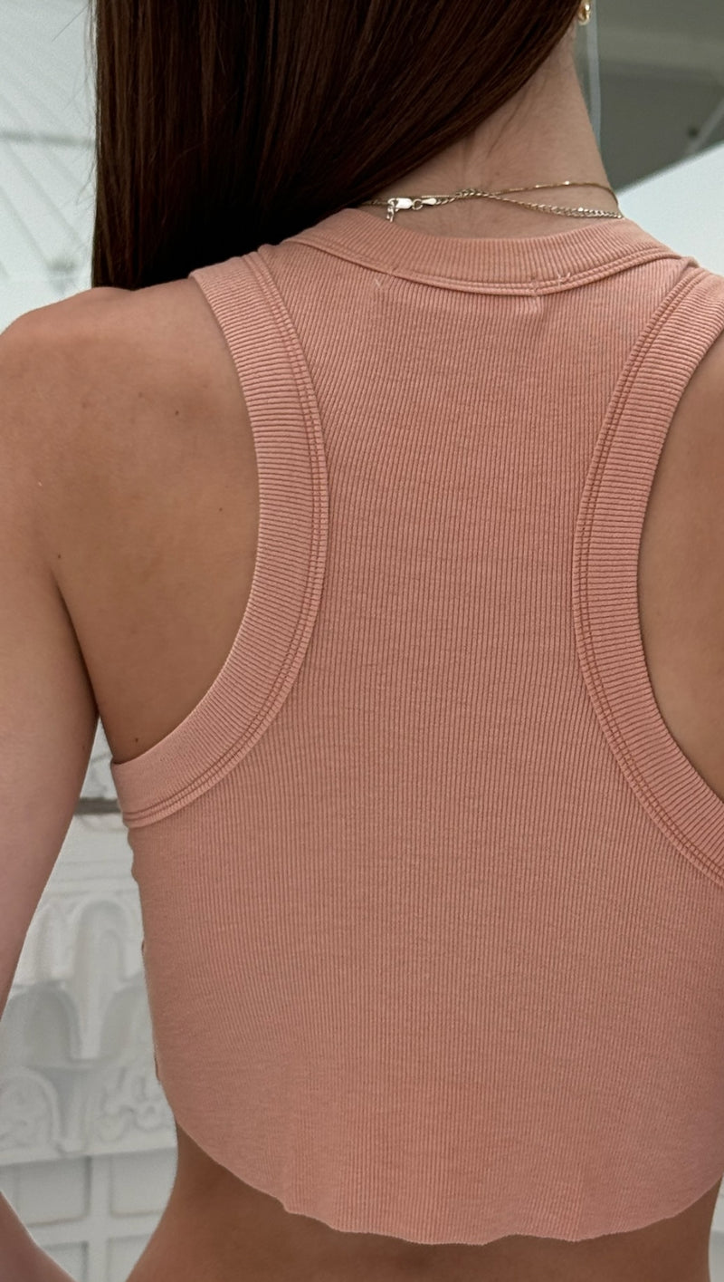 Fine Ribbed Racer Tank - Apricot