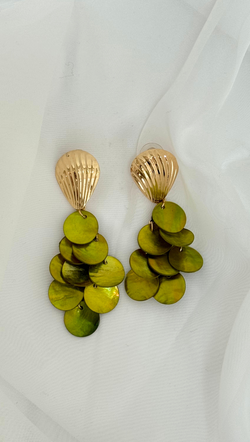 Shell Shimmer Drop Earring - Green/ Gold