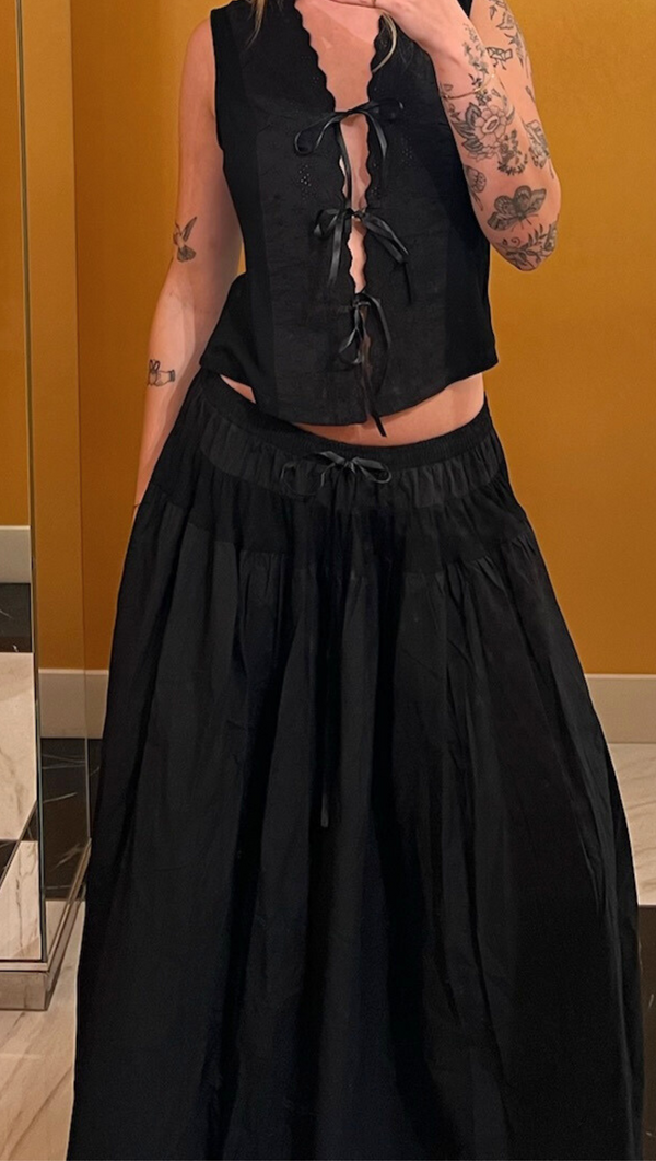 Elsa Embroidered Midi Skirt Set - Black