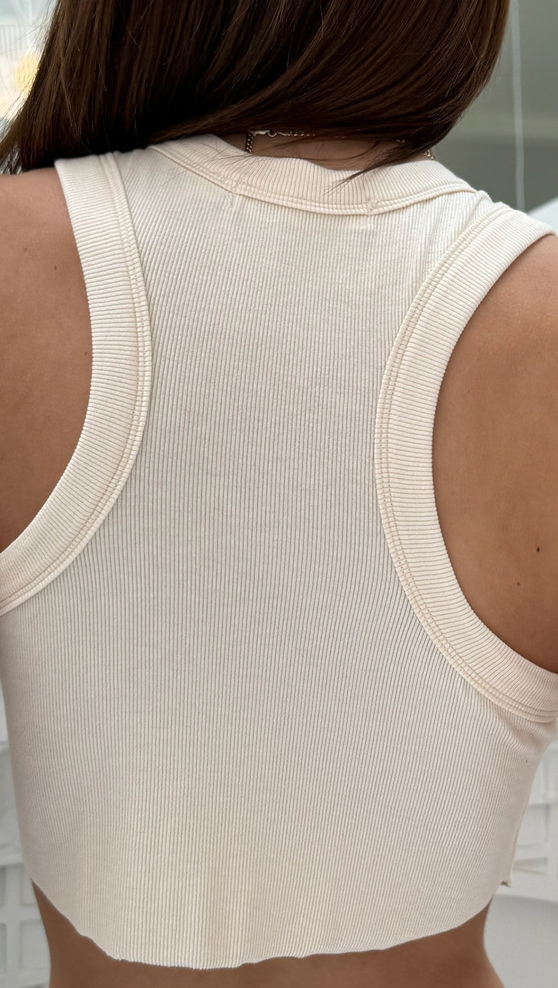 Fine Ribbed Racer Tank - Cream