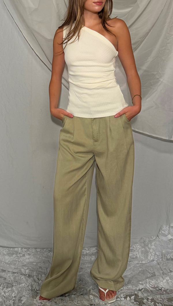 Lex Wide Leg Pleated Trouser - Washed Stone