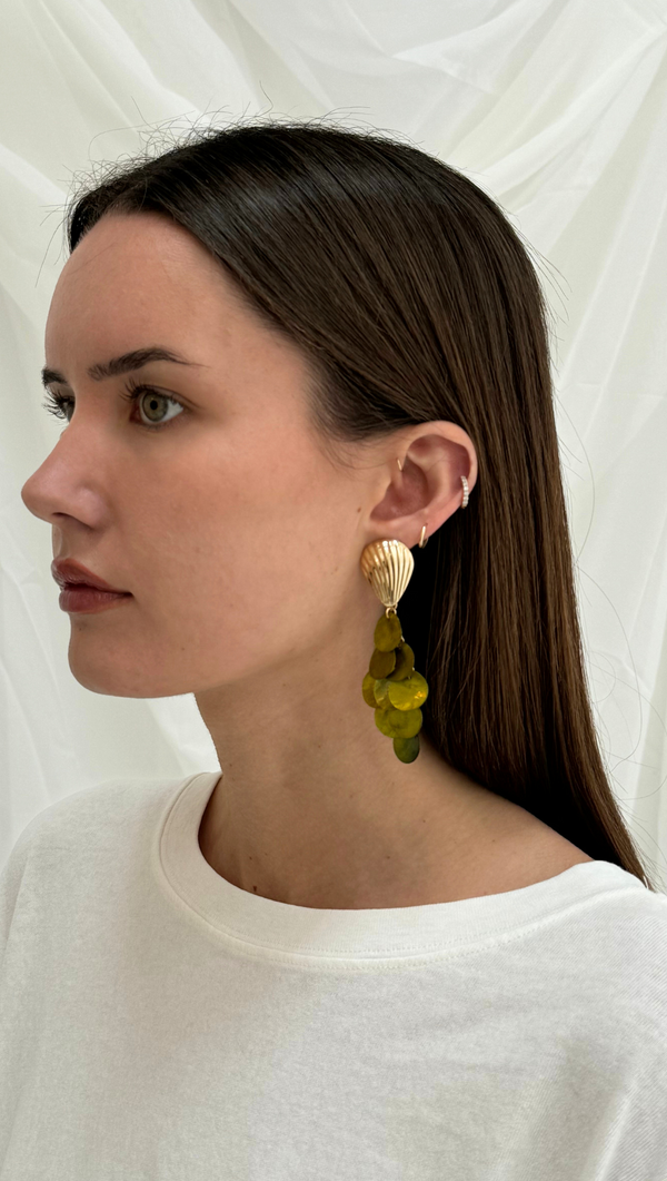 Shell Shimmer Drop Earring - Green/ Gold