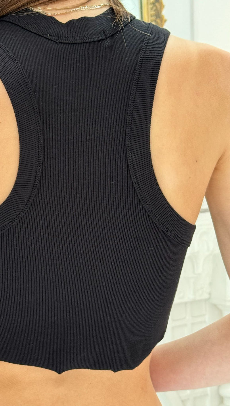 Fine Ribbed Racer Tank - Black