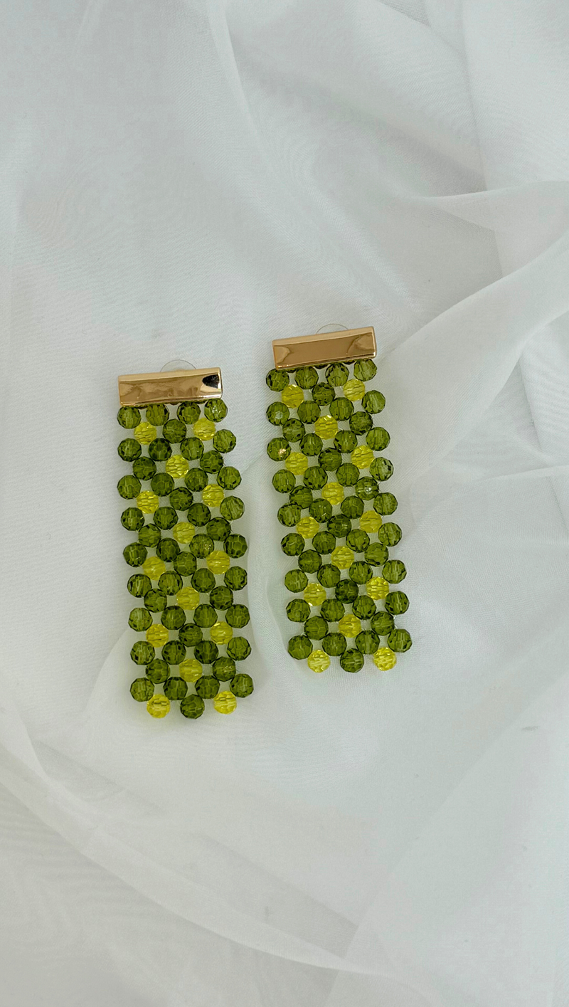 Beaded Statement Earring - Green/ Gold