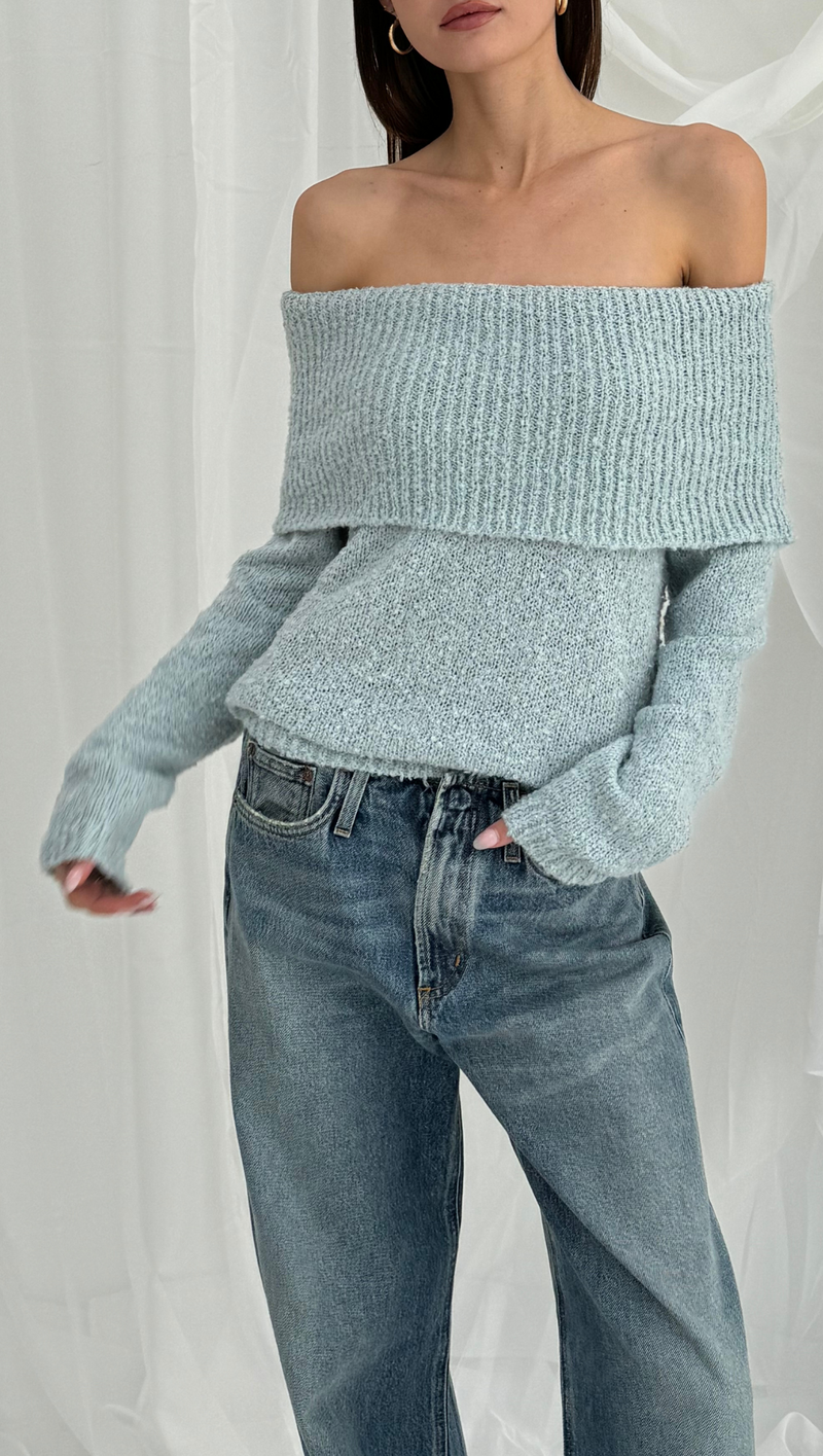 Frankie Off The Shoulder Sweater - Aqua