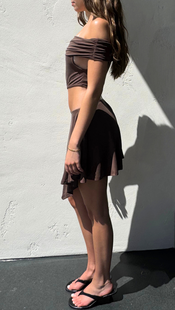 Tatiana Asymmetric Mini Dress - Chocolate Brown