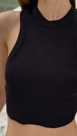 Fine Ribbed Racer Tank - Black