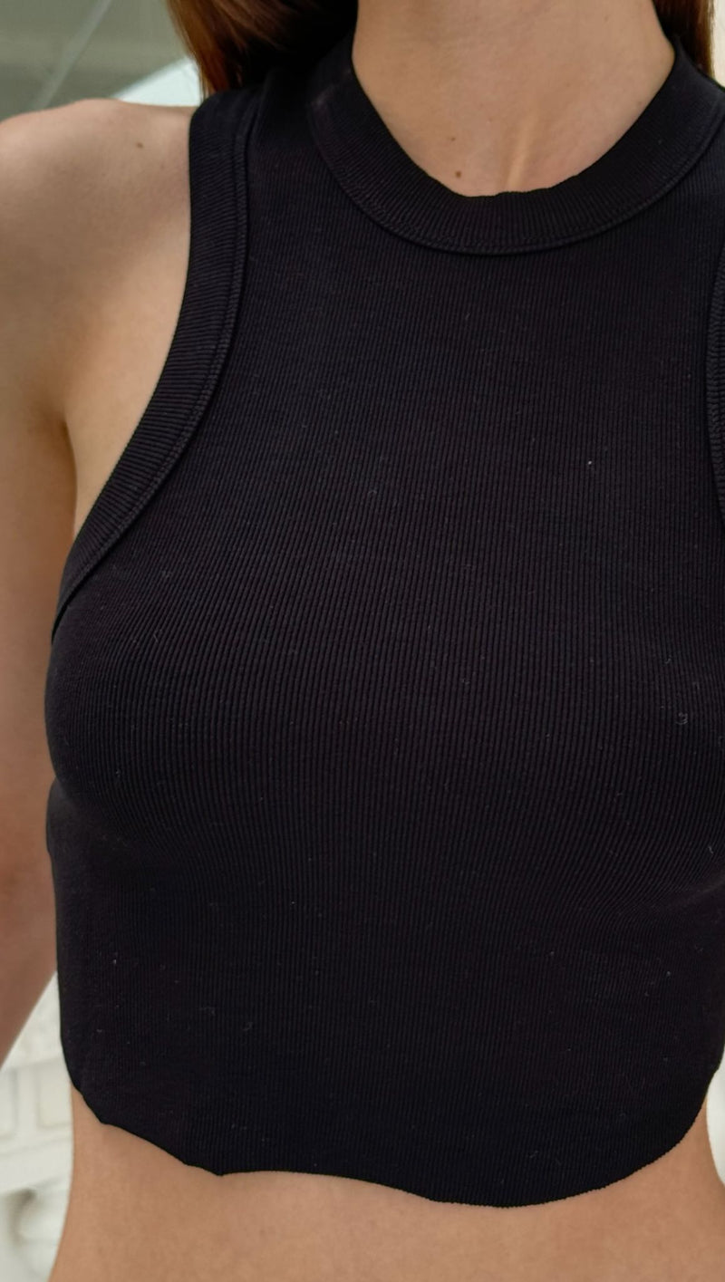 Fine Ribbed Racer Tank - Black