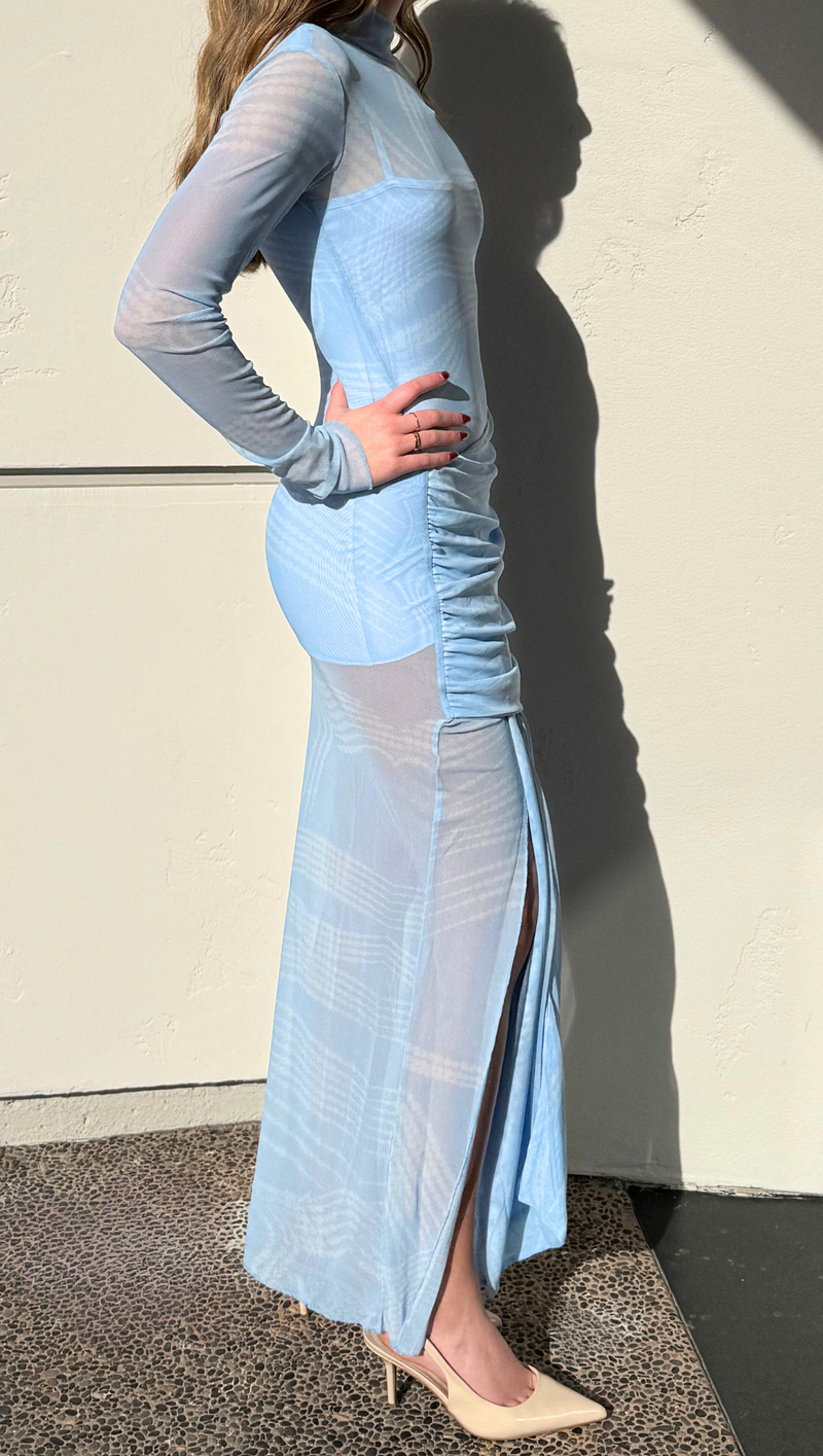 Draped Mesh Dress - Ice Blue