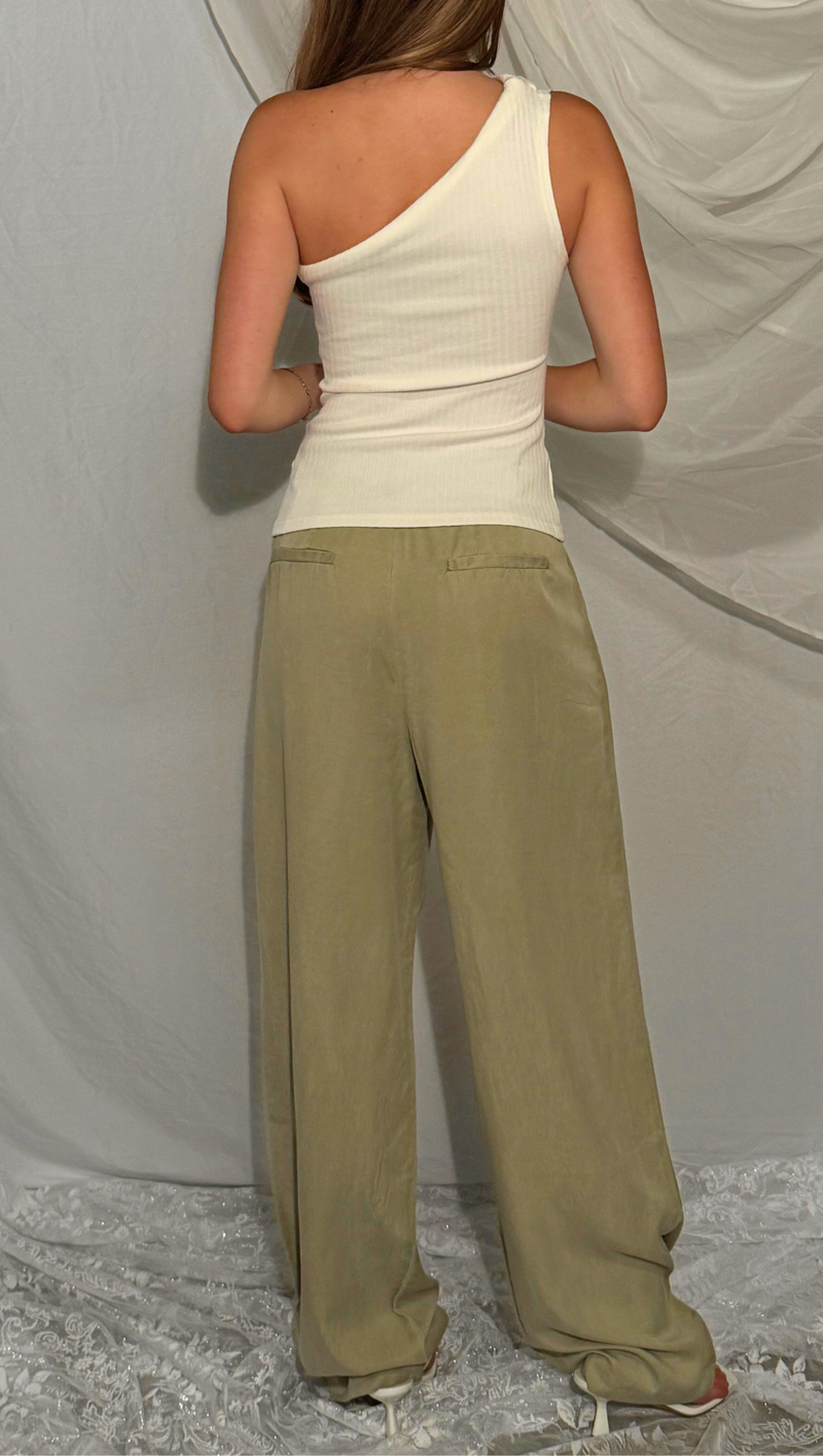 Lex Wide Leg Pleated Trouser - Washed Stone