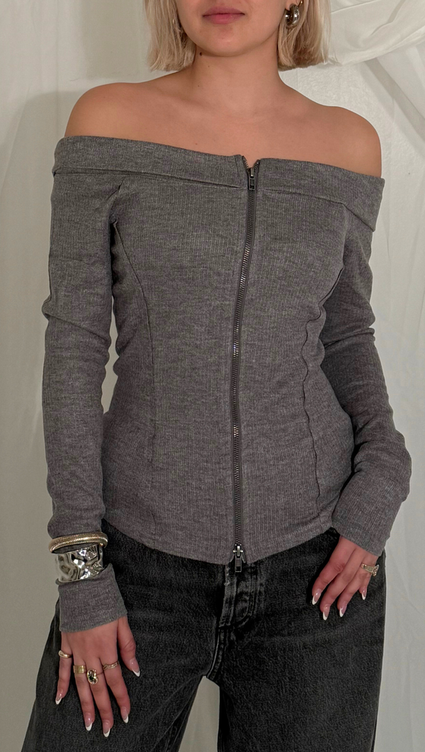 Ellie Notched LS - Heather Grey