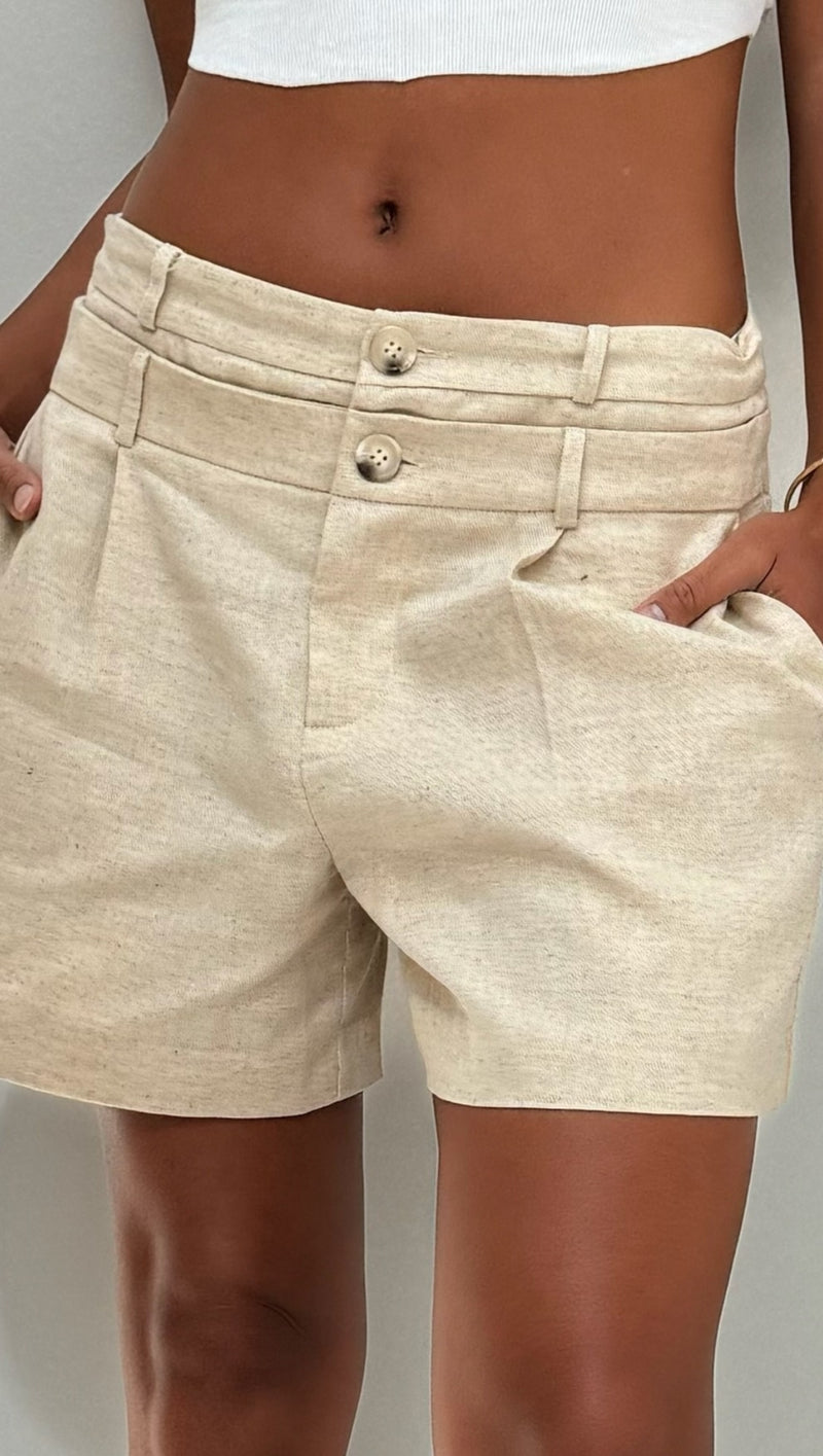 Bianca Double Button Shorts - Natural