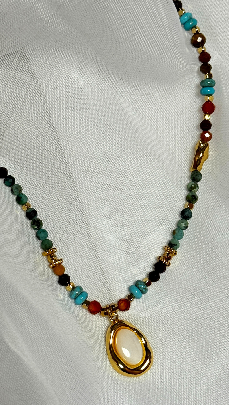 Beaded Layering Necklace -Pearl Stone