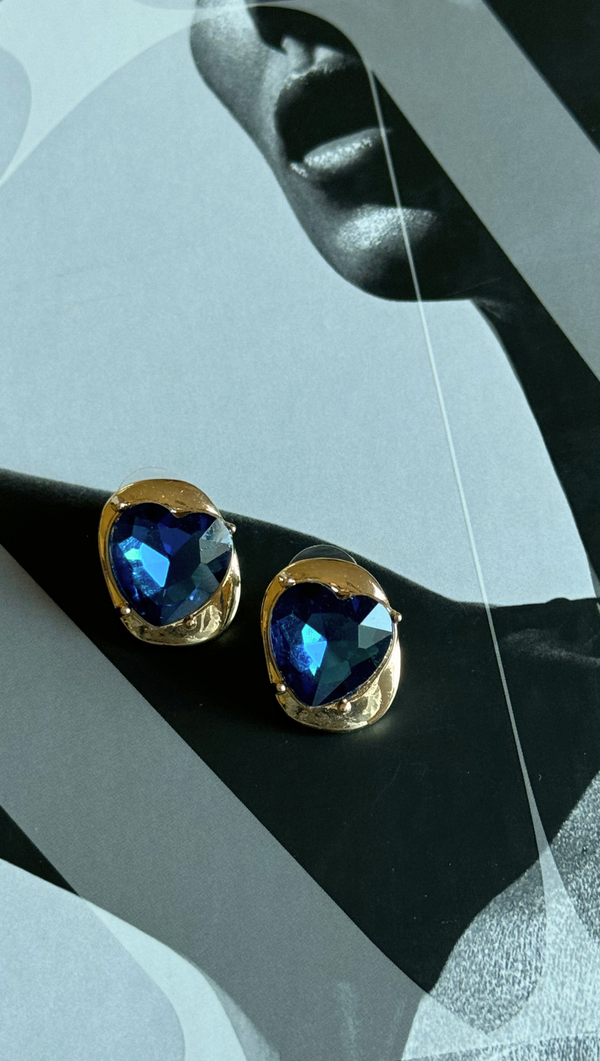 Heart Of Gold Statement Earring - Sapphire