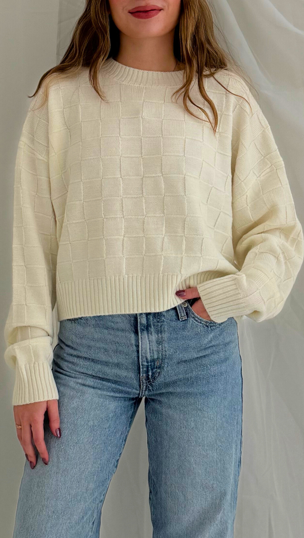 Wisteria Checkered Sweater - Cream