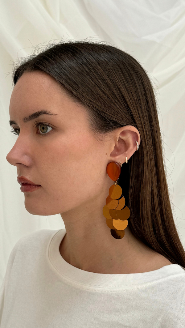 Shimmer Scale Drop Earring - Orange