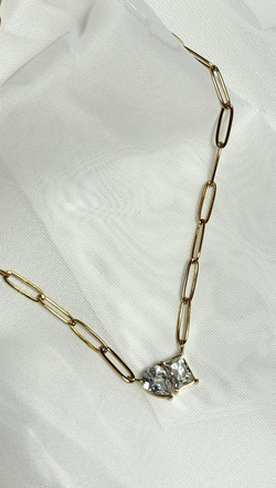 Double Stone Paperclip Necklace -18K Gold