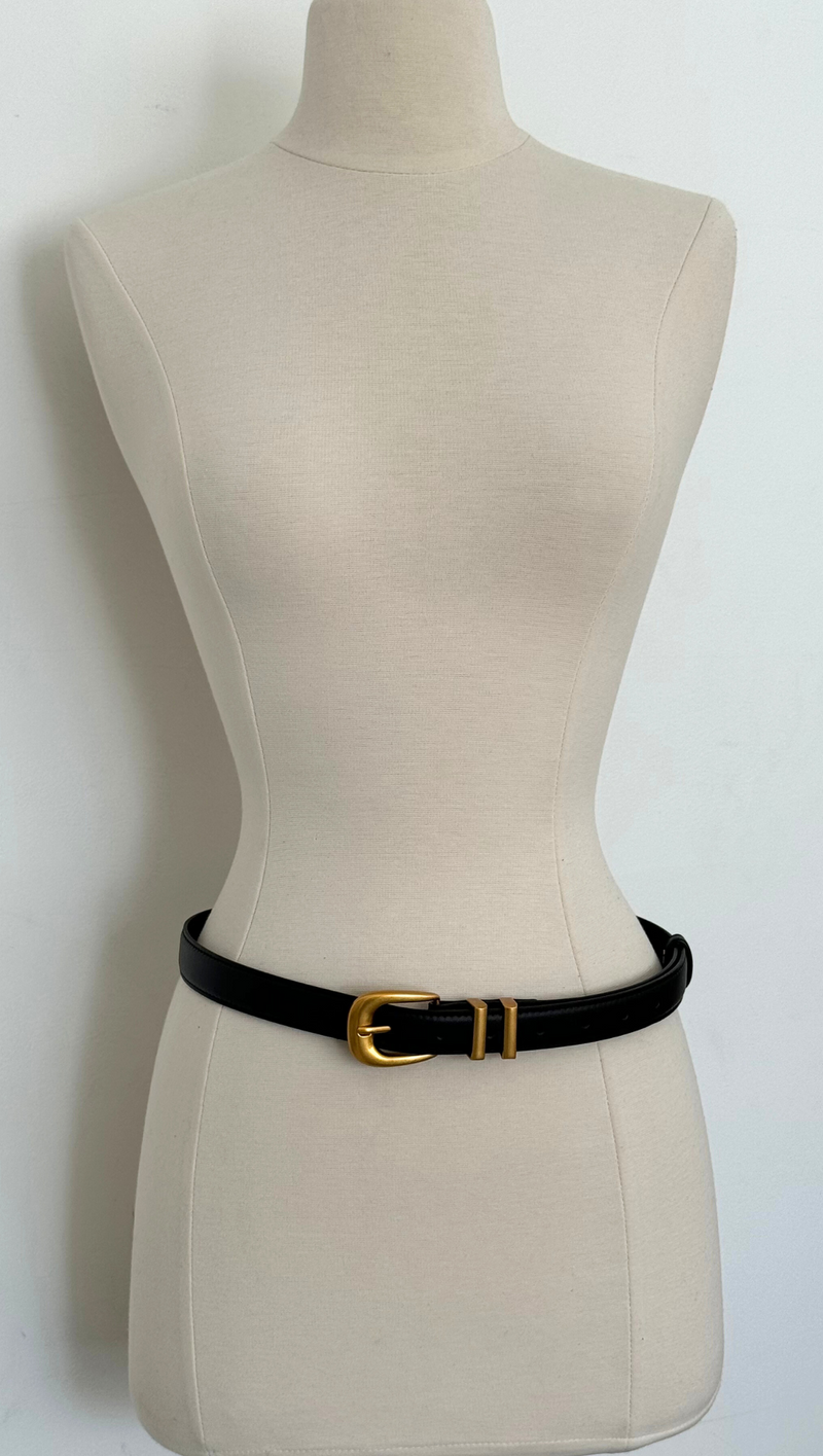 Chunky Metal Leather Belt - Black/ Gold