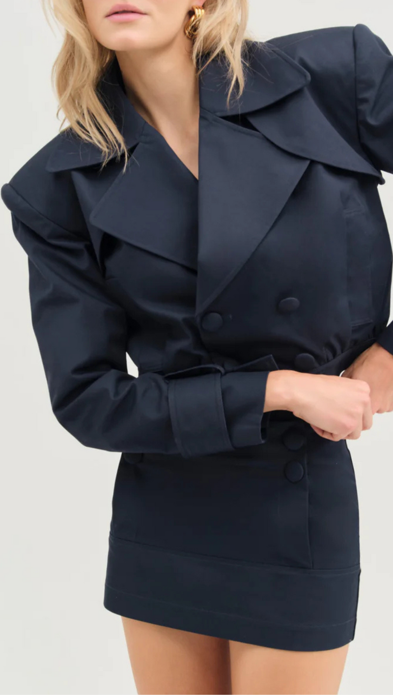 Cotton Twill Cropped Jacket - Navy