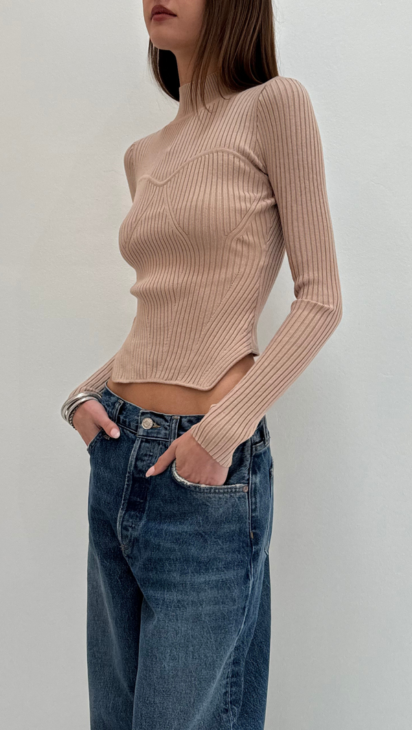 Camila Mock Neck L/S - Light Tan