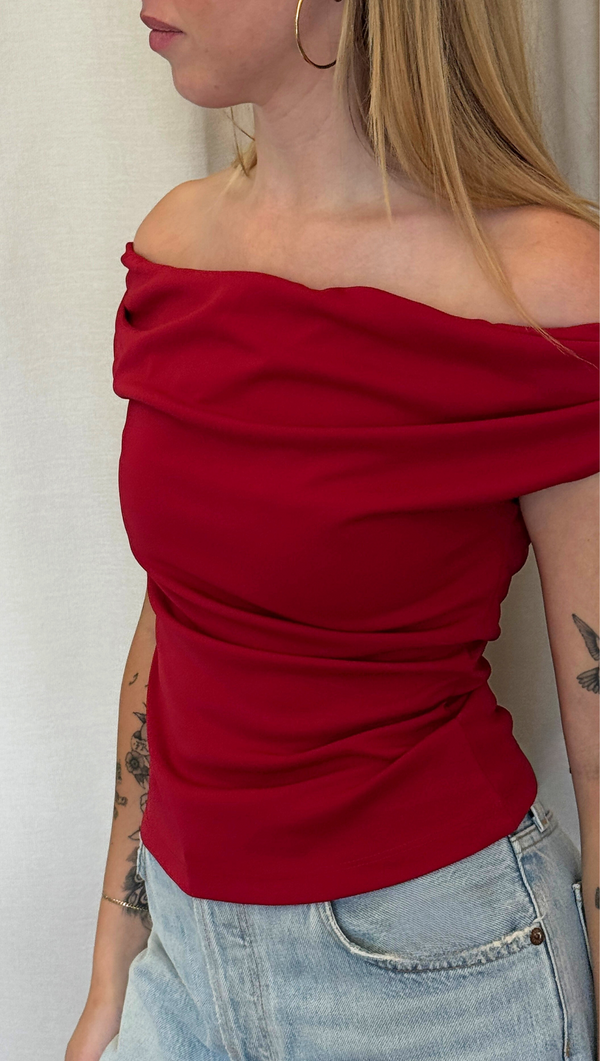 Heather Off Shoulder Tank - Red