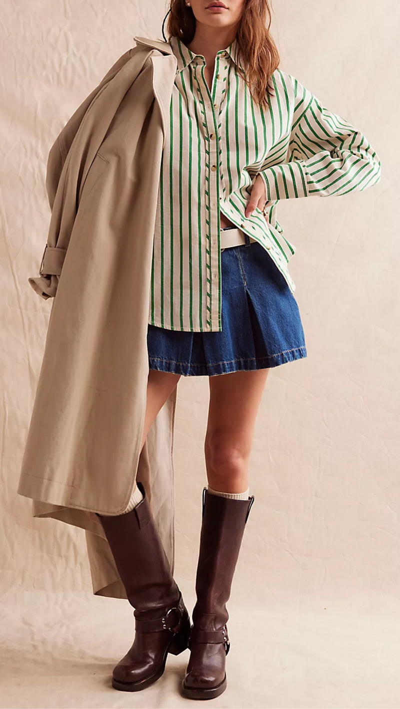 Striped Varsity Vibes Shirt - Green Combo