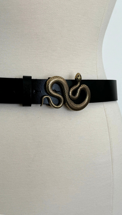 Snake Buckle Leather Belt - Black