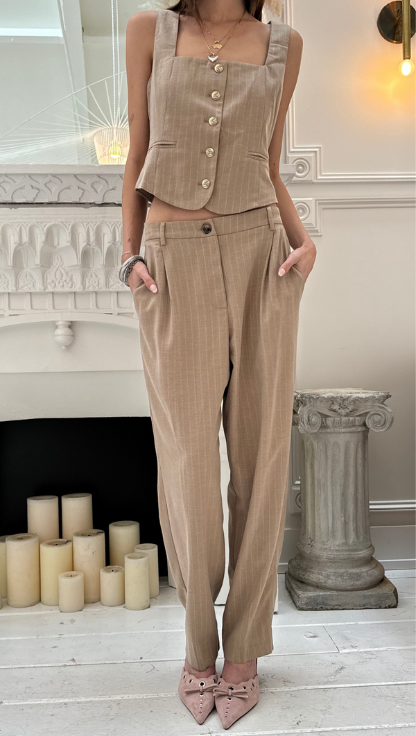 Alice Trouser - Tan Pinstripe