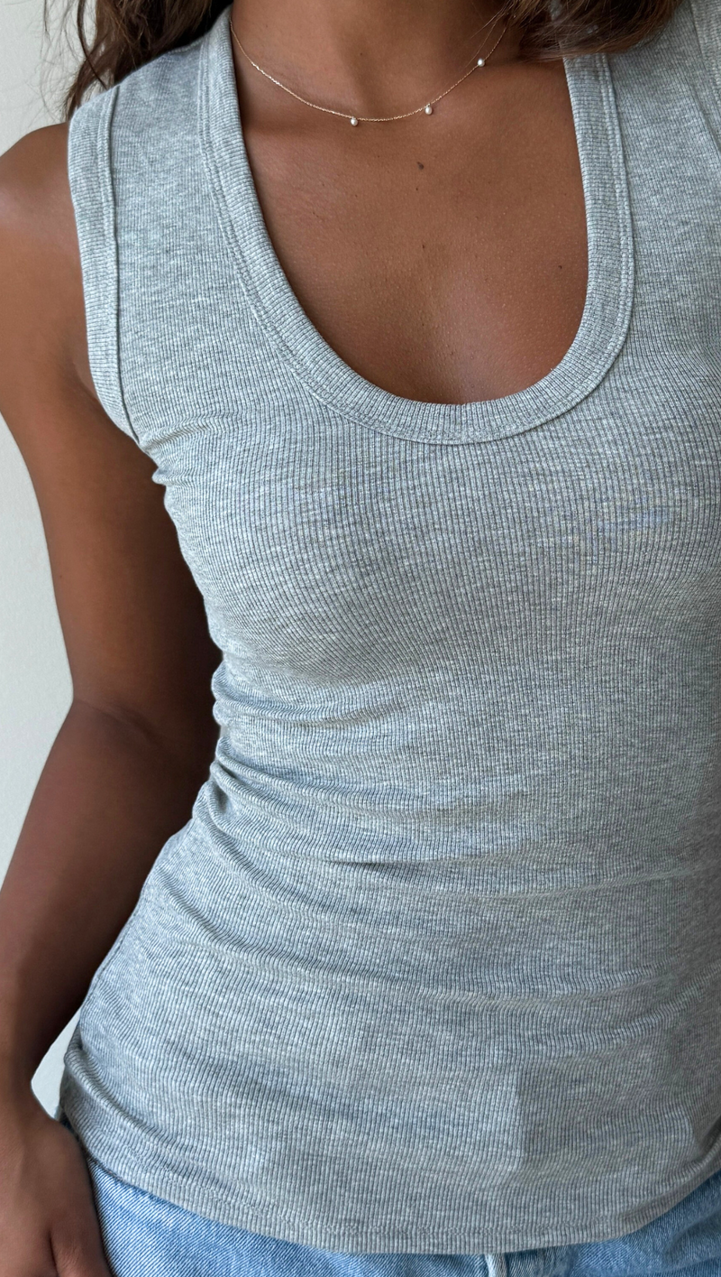 Deep Scoop Rib Tank - Heather Grey
