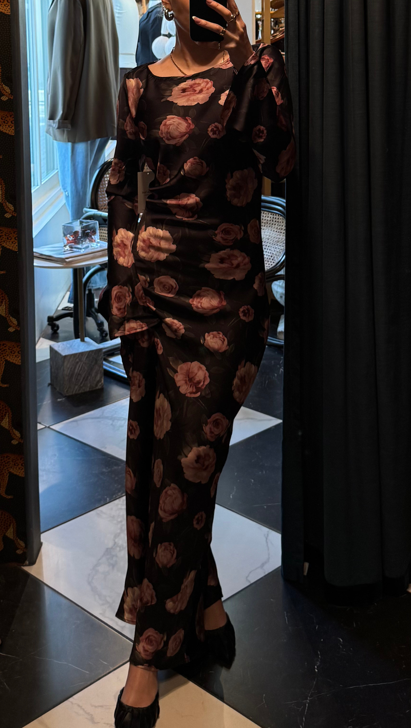 Georgie L/S Maxi Dress - Black Floral