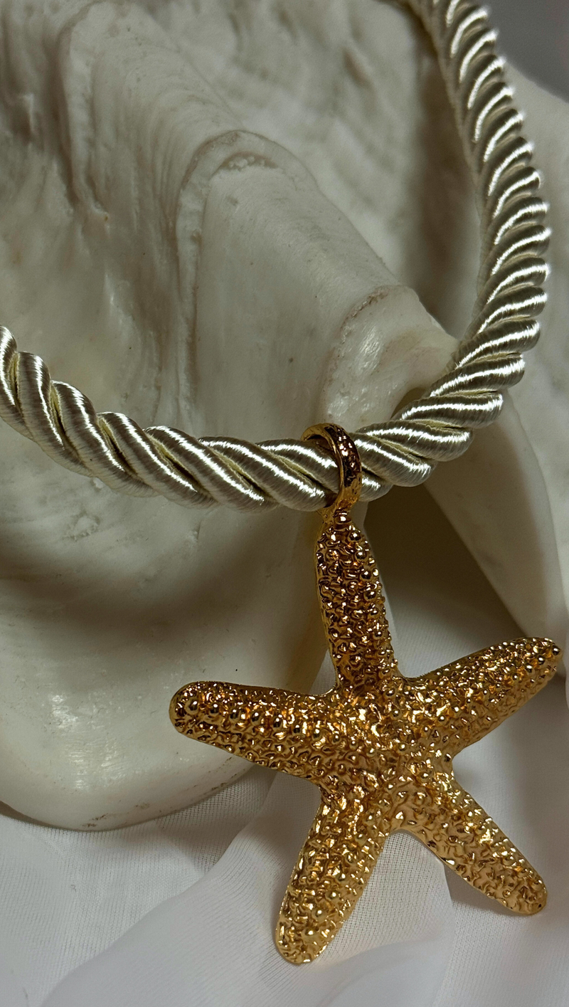 Starfish Pendant Rope Necklace - White