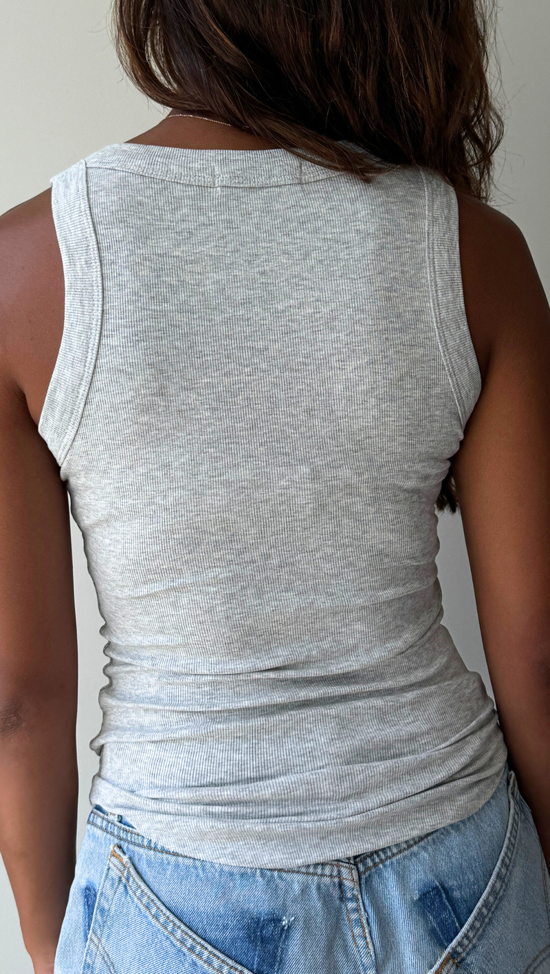 Racer Rib Tank - Heather Grey