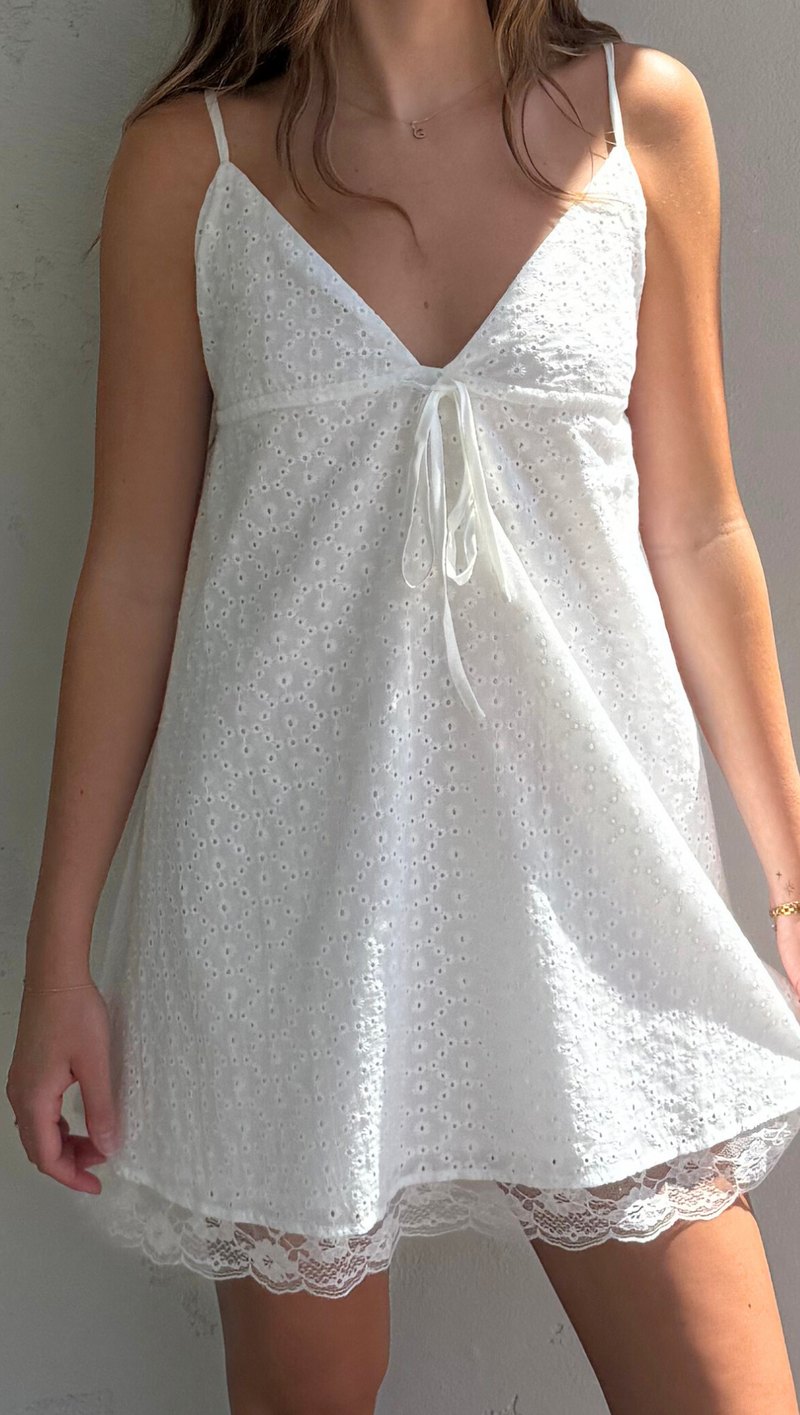 Ruby Eyelet Mini Dress - White