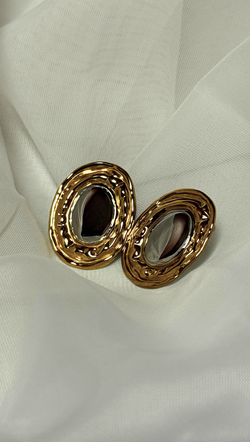 Textured Two Tone Oval Earrings - Stainless Steel