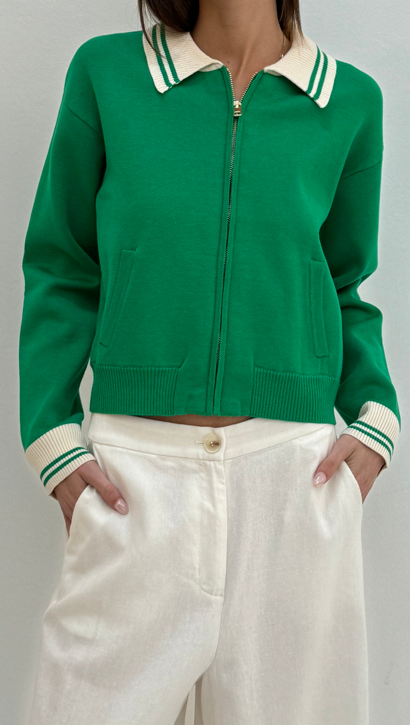 Nora Sweater - Green/ Ivory