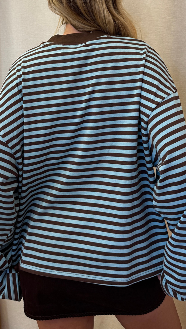 Skylar Striped Crew Long Sleeve - Blue