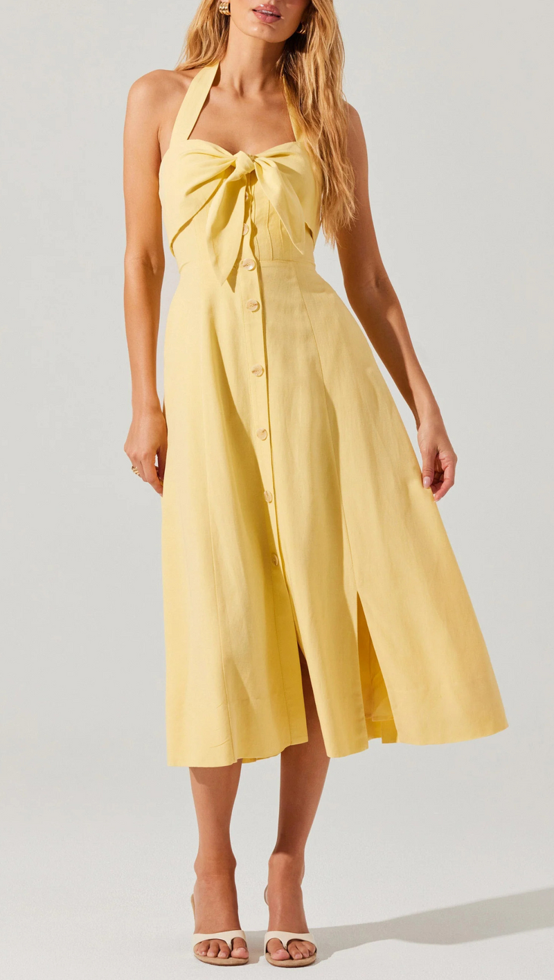 Katherine Linen Blend Midi Dress - Butter Yellow