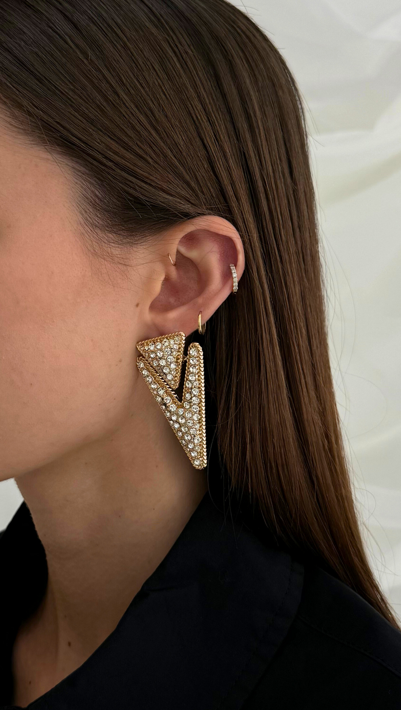 Triangular Diamond Statement Earring - Gold