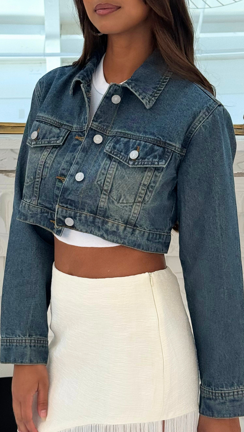 Bree Cropped Denim Jacket - Dark Denim