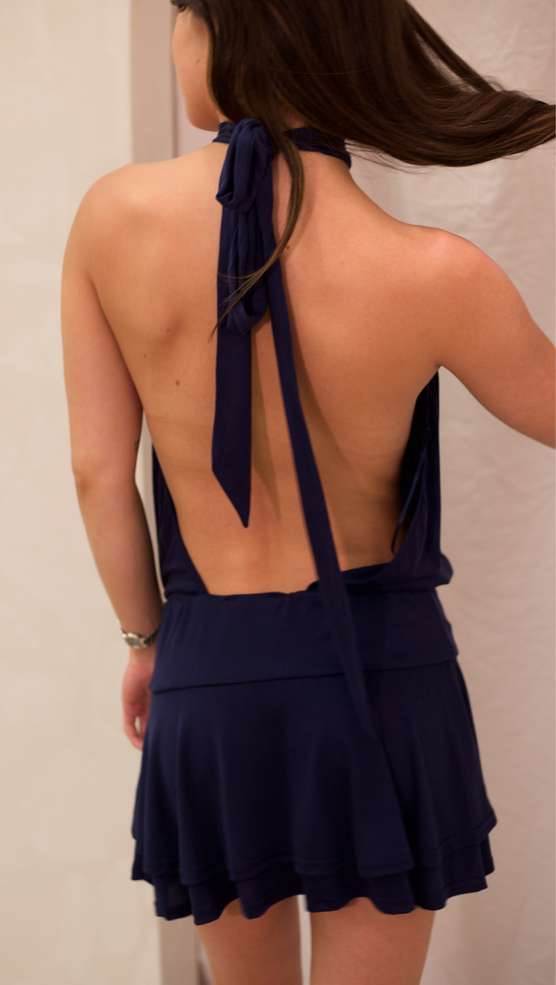 Zepher Backless Mini Dress - Navy