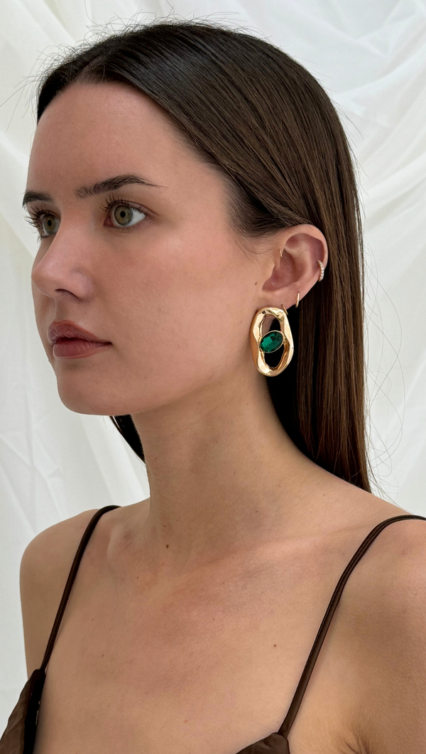 Orb Earring - Emerald/ Gold