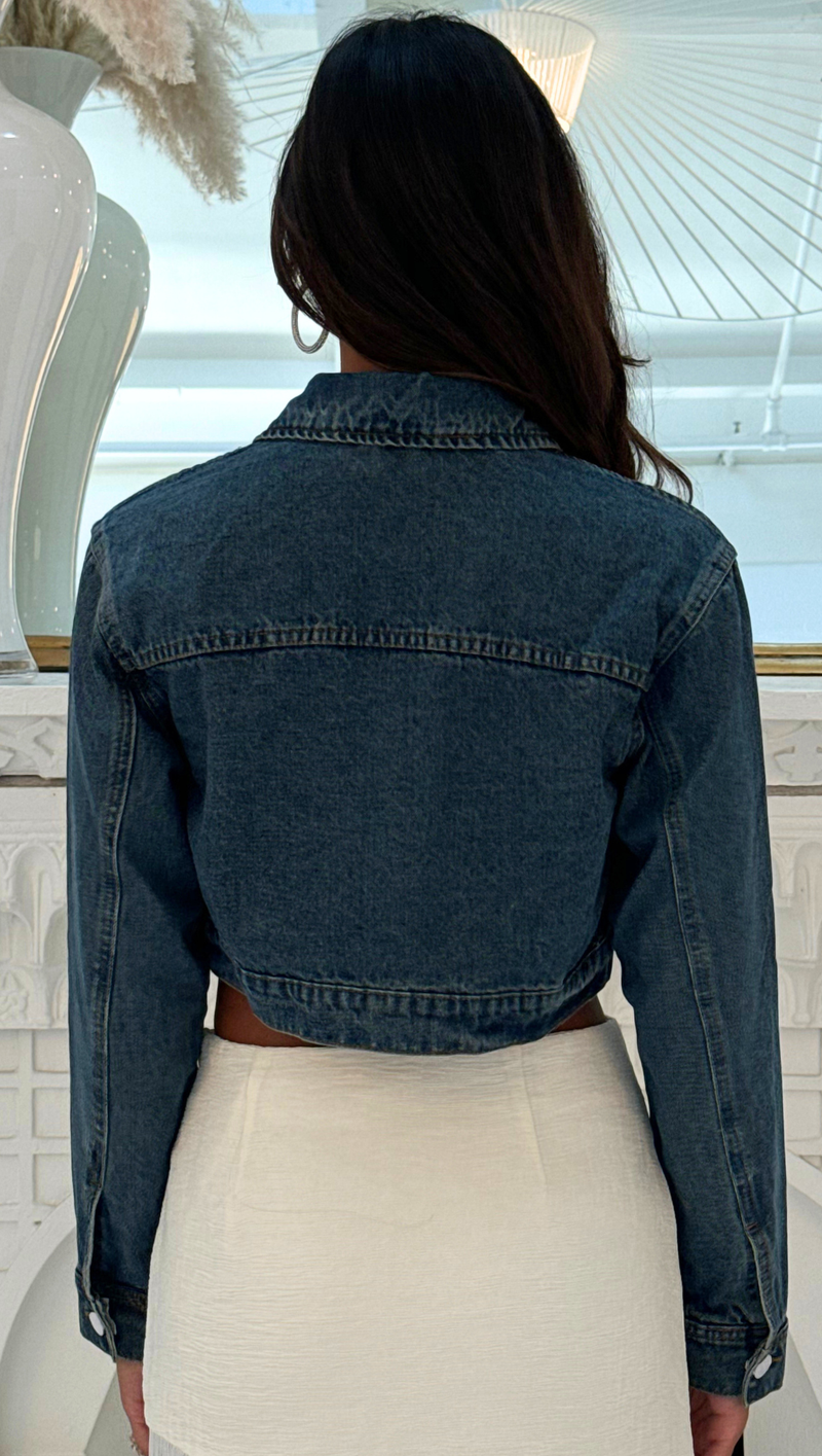 Bree Cropped Denim Jacket - Dark Denim