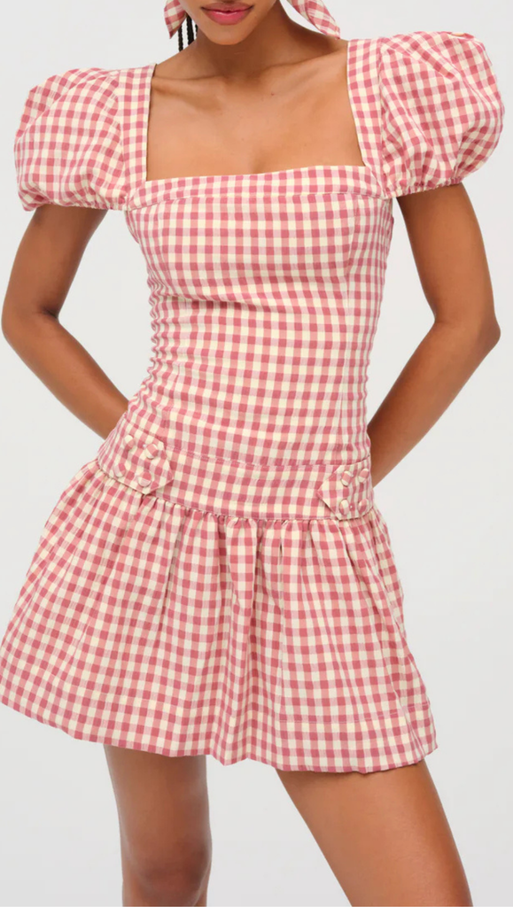For Love & Lemons Georgia Gingham Short Sleeve Minidrss in Mauve at Nordstrom, Size Large For Love & Lemons Georgia Gingham Short Sleeve Minidrss in Mauve at Nordstrom, Size Large