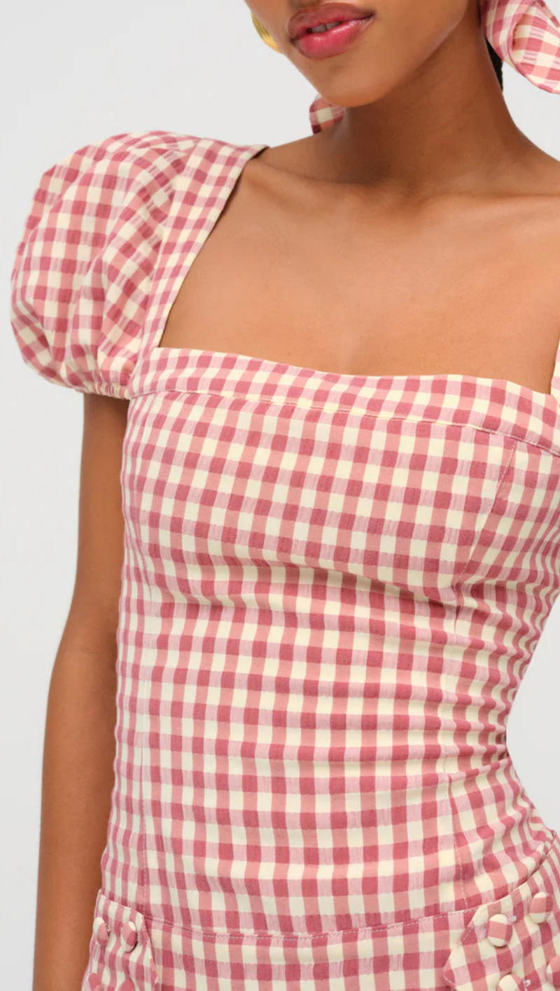 For Love & Lemons Georgia Gingham Short Sleeve Minidrss in Mauve at Nordstrom, Size Large For Love & Lemons Georgia Gingham Short Sleeve Minidrss in Mauve at Nordstrom, Size Large