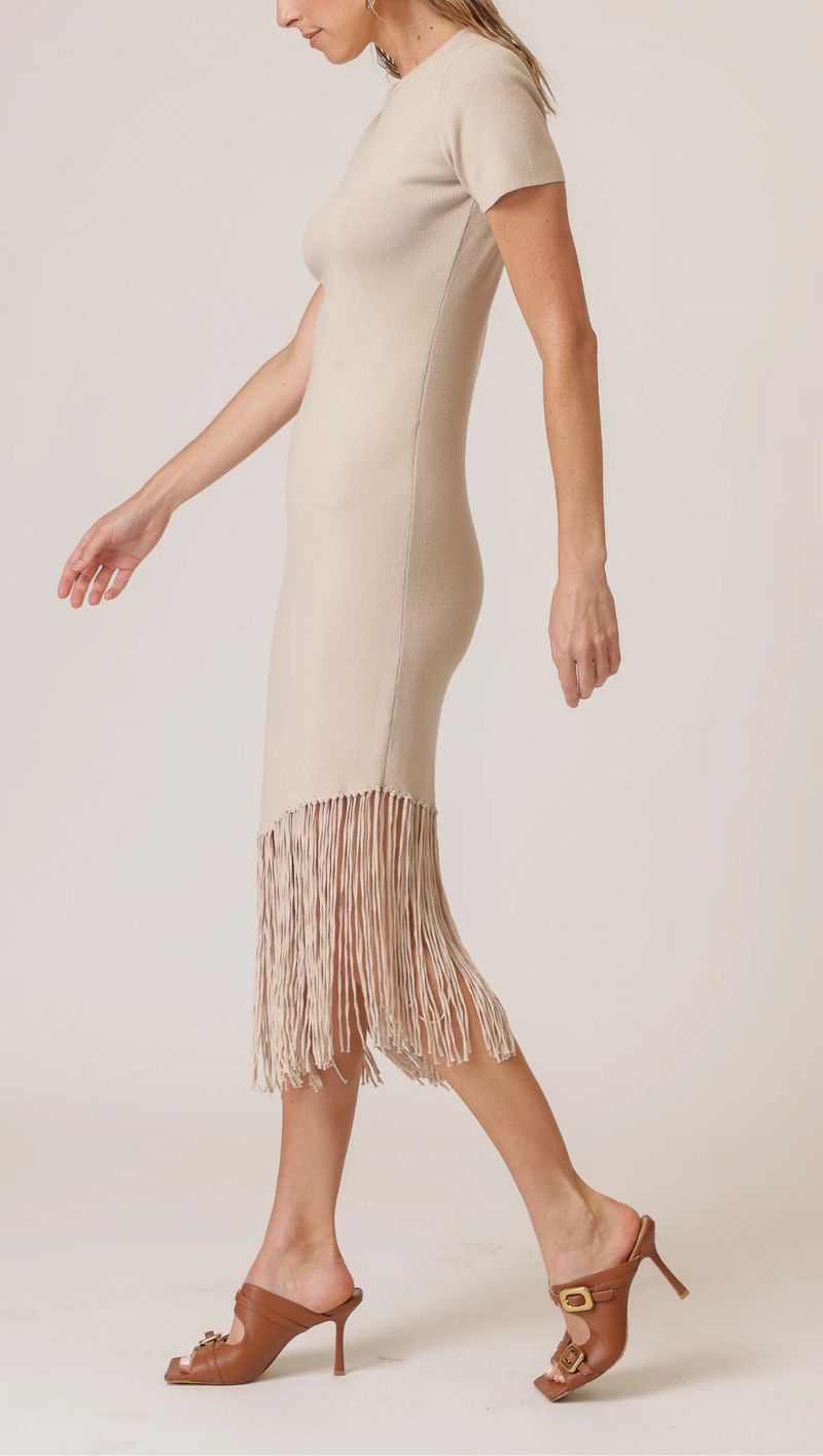 Chrysta Asymmetrical Fringe Dress - Birch