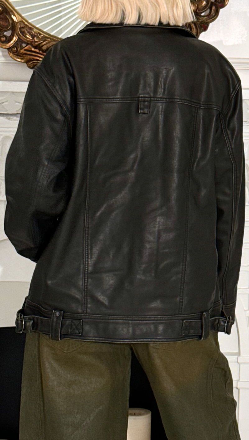 Buckle Up Vegan Leather Jacket - Black Combo